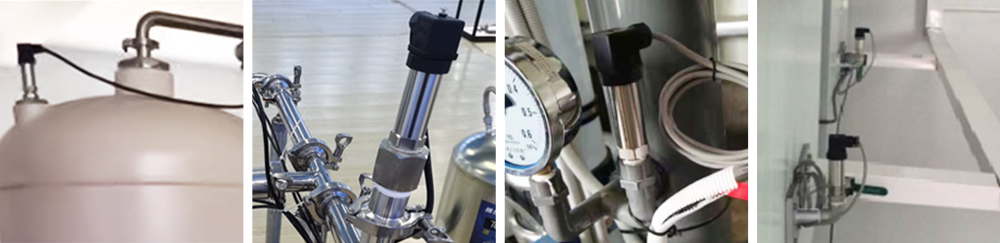 A set of diffused piezoresistive silicon pressure sensors installed in industrial pipelines and process equipment for monitoring pressure in fluid systems.