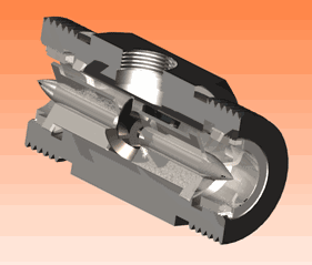 Animated diagram showing fluid passing through a turbine flow meter and rotating the internal rotor proportional to flow velocity.